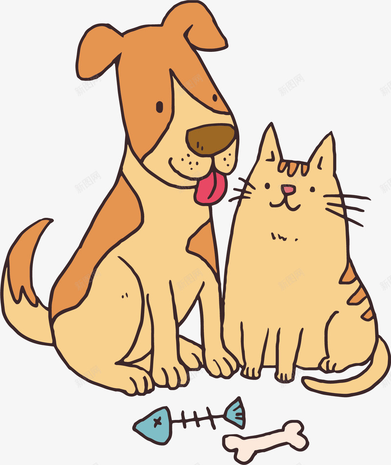 卡通猫狗矢量图ai免抠素材_新图网 https://ixintu.com 动物 动物插画 卡通 卡通动物 可爱动物 小动物 猫狗 矢量图