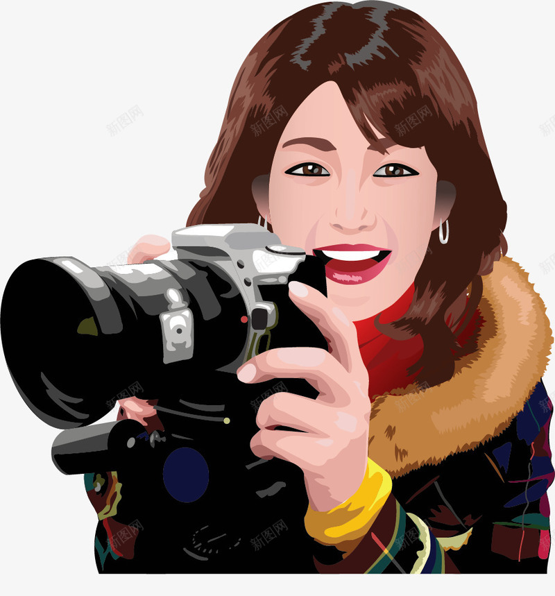 手绘摄影师png免抠素材_新图网 https://ixintu.com 单反 手绘 摄影师 美女