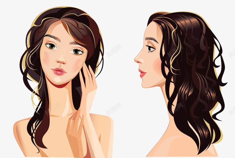 美容美发矢量图eps免抠素材_新图网 https://ixintu.com 时尚美女 美女插图 美容美发 矢量图