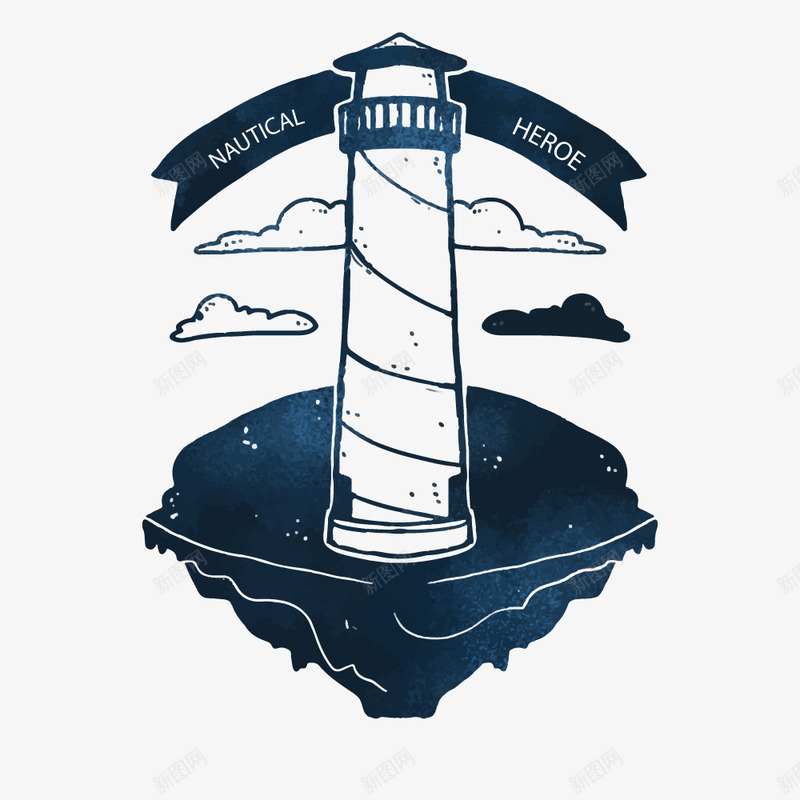 海边灯塔png免抠素材_新图网 https://ixintu.com 云朵 建筑 海军风 蓝色
