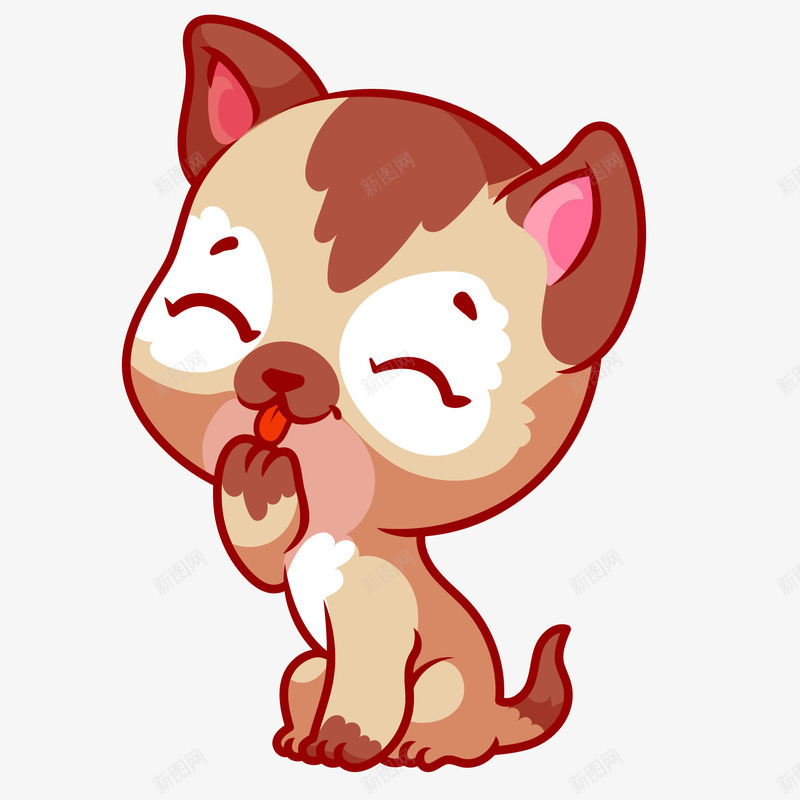 卡通舔爪子的小猫咪矢量图ai免抠素材_新图网 https://ixintu.com 动物设计 可爱 宠物 手绘 爪子 猫咪 矢量图