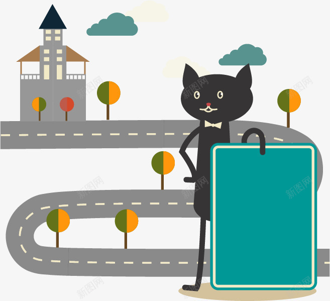 可爱猫咪片png免抠素材_新图网 https://ixintu.com 云朵 公路 可爱 猫咪矢量图片 黑猫