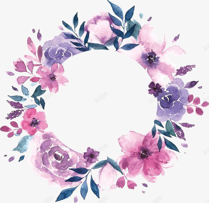 粉紫色水彩手绘花环矢量图ai免抠素材_新图网 https://ixintu.com 手绘花环 手绘风 水彩花环 矢量png 粉紫色 花环 矢量图
