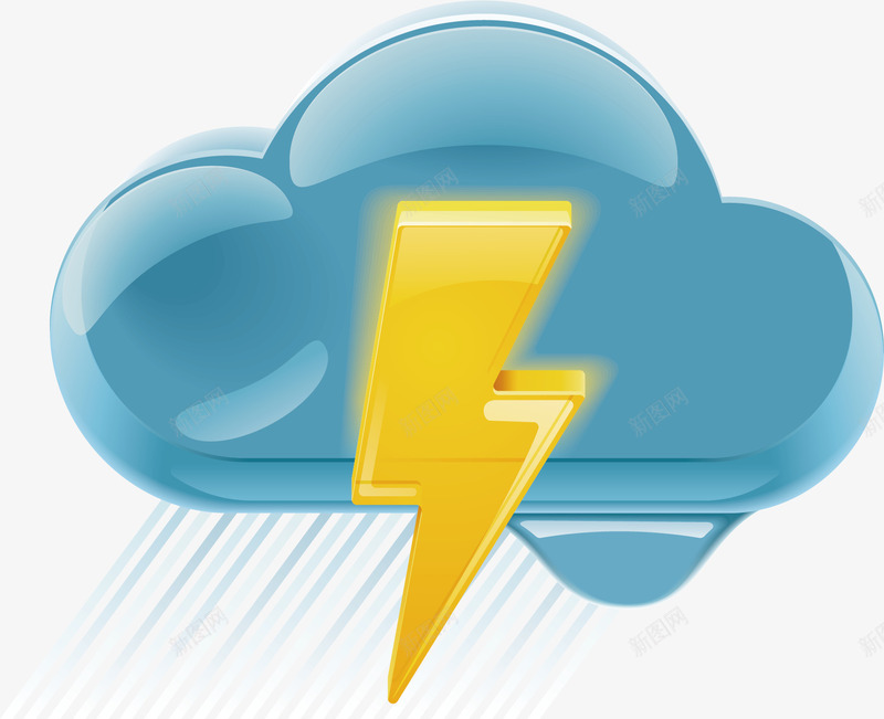 闪电下雨图标png_新图网 https://ixintu.com 下雨 卡通有趣 扁平化 矢量图案 蓝色云朵 闪电