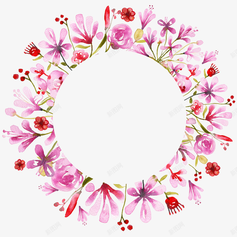 手绘粉色花卉花环花框png免抠素材_新图网 https://ixintu.com 小清新花草装饰 文艺花草PPT制作 植物插画 海报设计 花框 花环 花草包装礼盒 花草插画 花草装饰