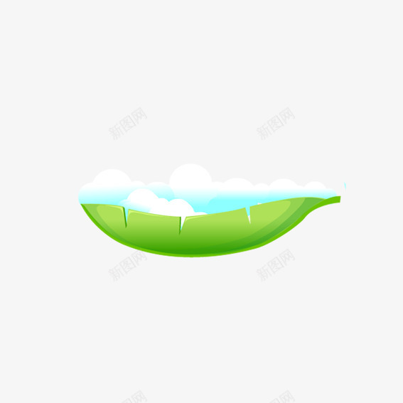 绿叶上的天空白云png免抠素材_新图网 https://ixintu.com 创意树叶 卡通树叶 卡通白云 白色 绿色 蓝天 蓝色