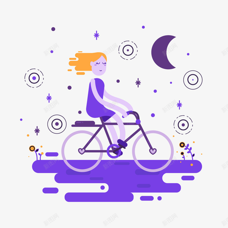 晚上骑自行车png免抠素材_新图网 https://ixintu.com PNG免抠图下载 做梦 女性 星光 月亮 梦幻