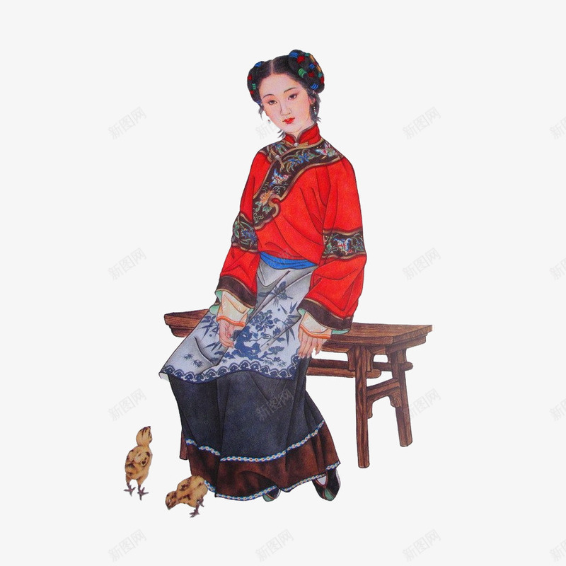 手绘工笔清装红楼梦插画巧姐png免抠素材_新图网 https://ixintu.com 中国风 人物 小鸡 工笔 巧姐 手绘 插画 清装 红楼梦 美女