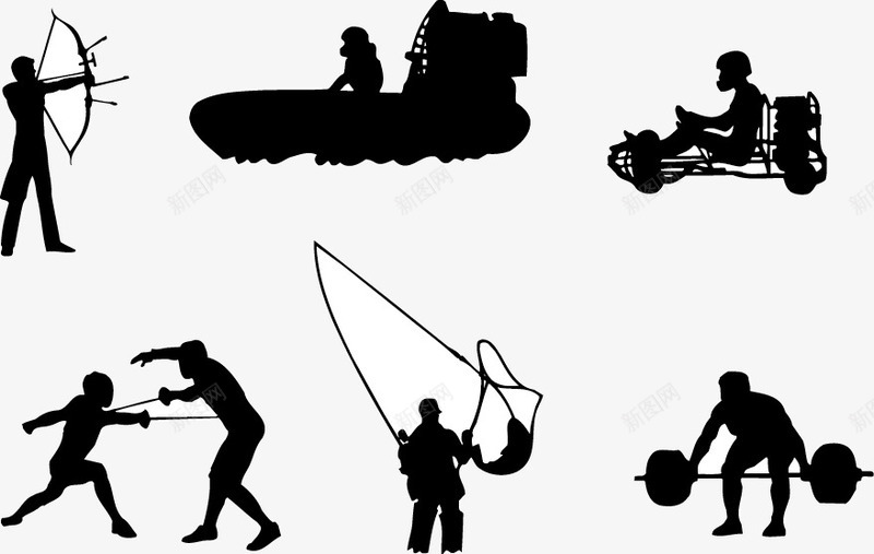 射箭击剑png免抠素材_新图网 https://ixintu.com 击剑 剪影 射箭 运动 钓鱼