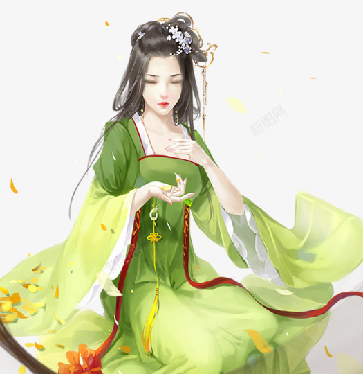 绿色清新服饰古风美女png免抠素材_新图网 https://ixintu.com 古风 服饰 清新 绿色 美女