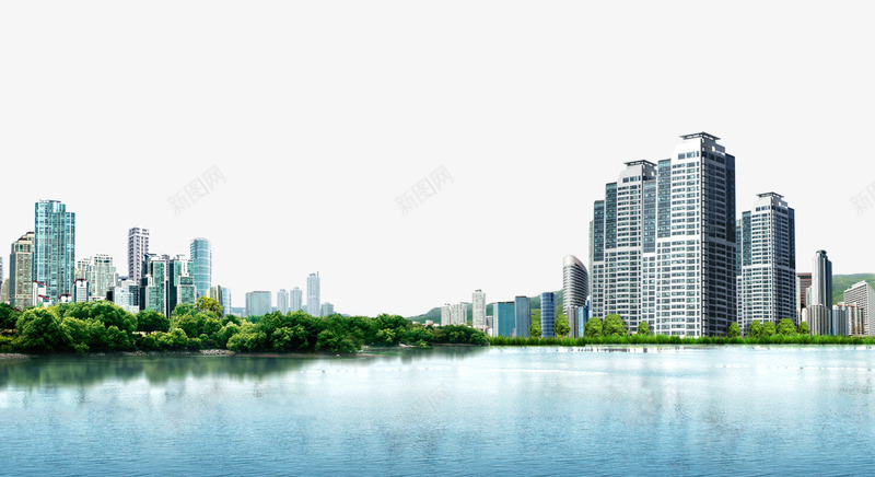 湖泊建筑背景png免抠素材_新图网 https://ixintu.com 城市 建筑 树木 湖泊 高楼