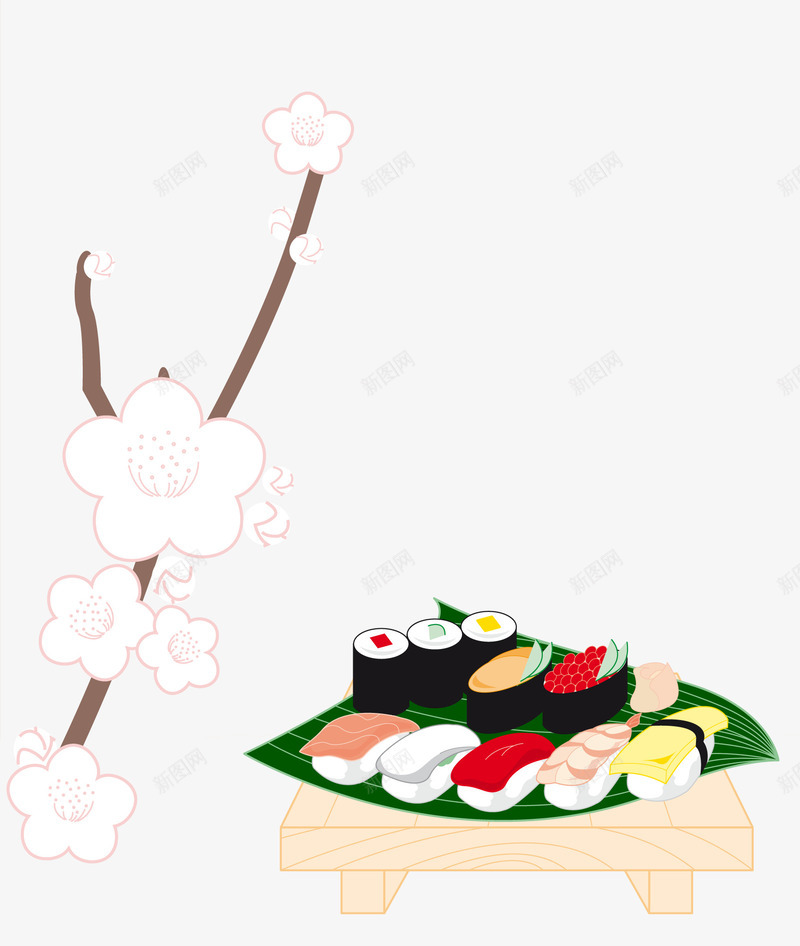 樱花美食矢量图ai免抠素材_新图网 https://ixintu.com 寿司 樱花 櫻花 美食 花朵 矢量图