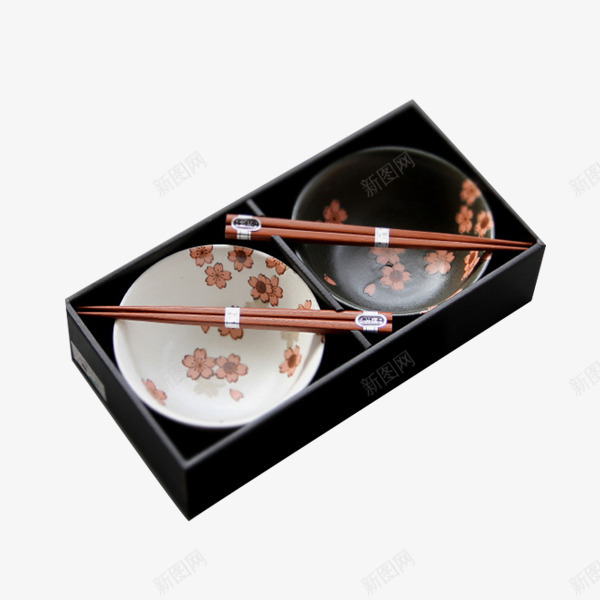 一对白黑樱花碗筷png免抠素材_新图网 https://ixintu.com 产品实物 便捷 小巧