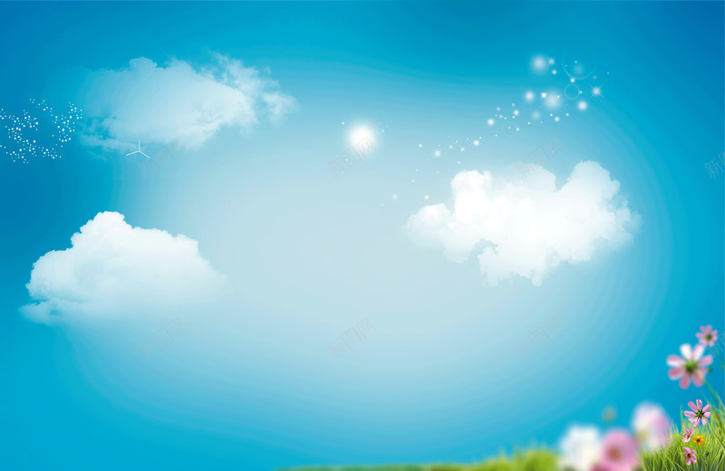 蓝色天空背景png免抠素材_新图网 https://ixintu.com 白云 花 蓝色 蓝色天空