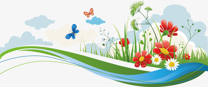 卡通白云花朵草丛河流矢量图eps免抠素材_新图网 https://ixintu.com 卡通花朵 彩色 白云 花朵 草丛 矢量图