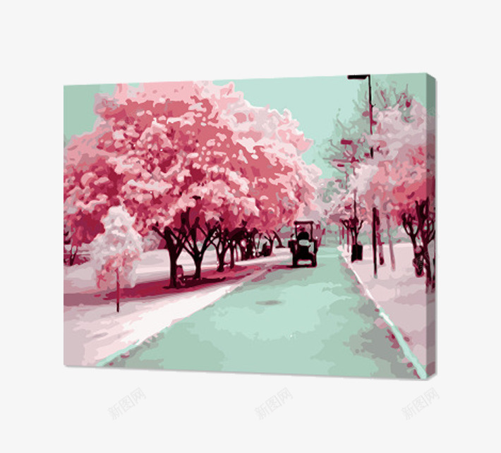 樱花飞舞油画png免抠素材_新图网 https://ixintu.com 产品实物 樱花街道 花卉手绘画 装饰风景画