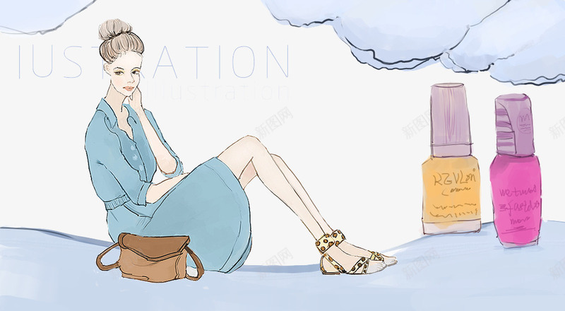 卡通美女png免抠素材_新图网 https://ixintu.com 化妆品 卡通美女素材 小清新 指甲油 美妆