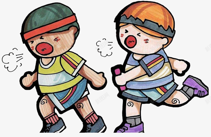 两个交接的跑步小人png免抠素材_新图网 https://ixintu.com 卡通 气喘吁吁 跑步 跑的人 运动