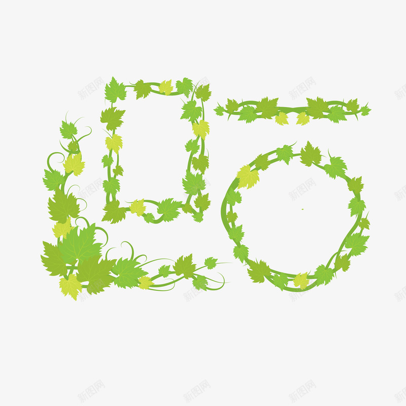 简约绿色多造型藤叶png免抠素材_新图网 https://ixintu.com 叶子 枝叶 植物 滕叶 简洁 简约 绿植 绿色 花藤 藤叶 藤条