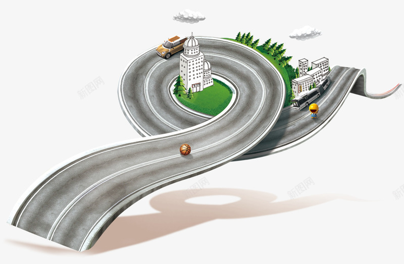 卡通道路城市公路psd免抠素材_新图网 https://ixintu.com 公路 城市 道路 马路