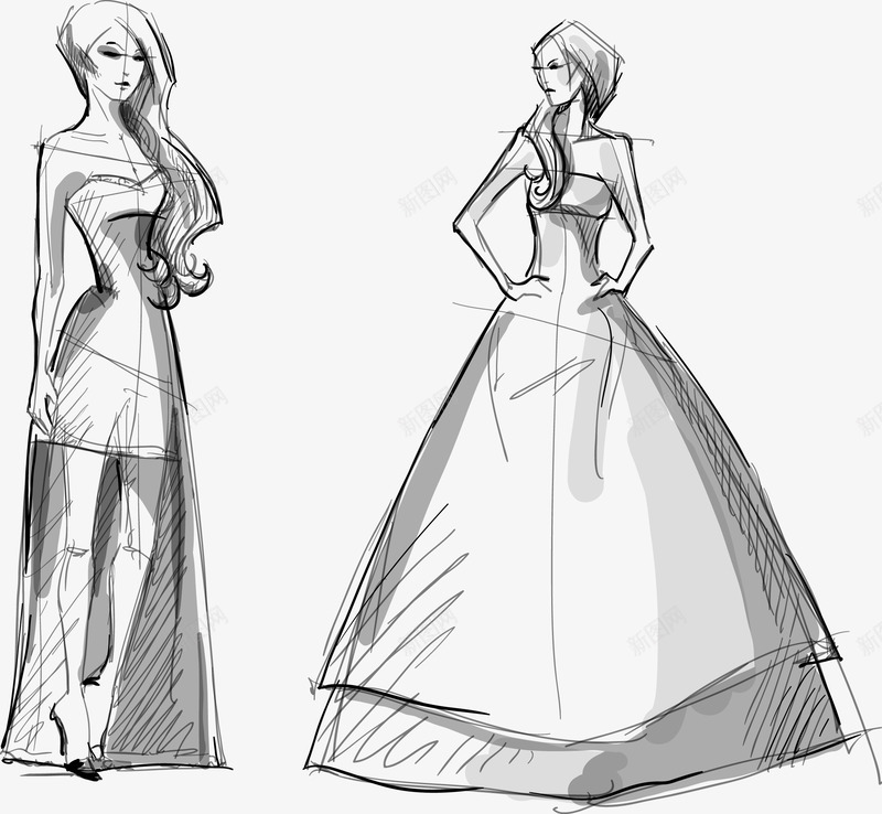 素描优雅性感美女矢量图eps免抠素材_新图网 https://ixintu.com 手绘 美女 美容化妆 矢量图