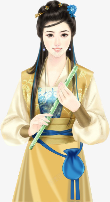 卡通古典笛子美女png免抠素材_新图网 https://ixintu.com 卡通 古典 笛子 美女