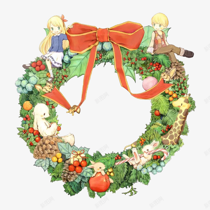 圣诞节花环png免抠素材_新图网 https://ixintu.com 动物 圣诞节 绿色 花环