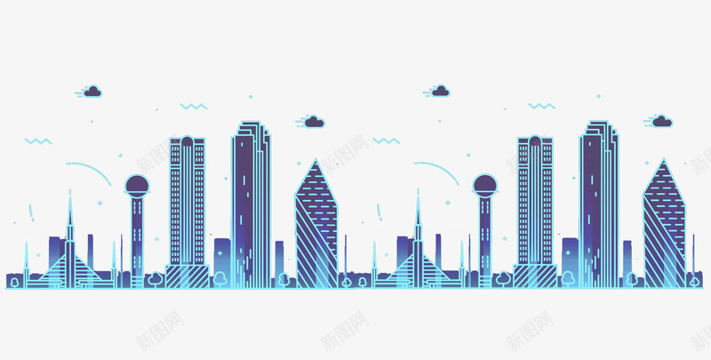 蓝色卡通城市建筑装饰图案png免抠素材_新图网 https://ixintu.com 免抠PNG 卡通 城市建筑 蓝色 装饰图案