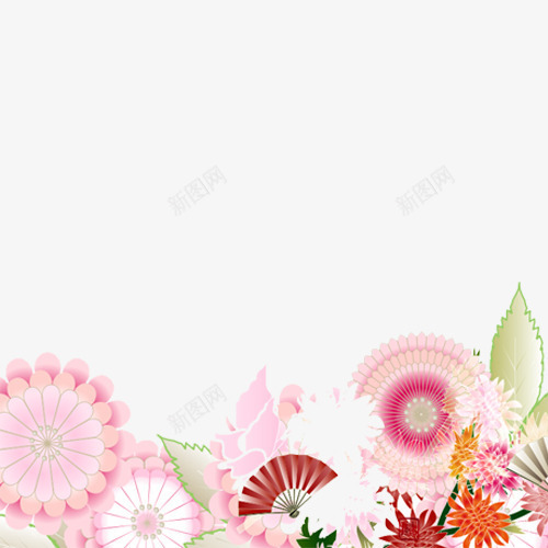 花环扇子下方装饰png免抠素材_新图网 https://ixintu.com 卡通樱花红色扇子 扇子 欢度 红色 绿色 花粉色