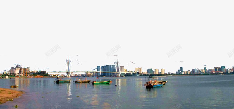 海口远景图png免抠素材_新图网 https://ixintu.com 城市 大海 小船 旅游 海南景色 海南风光 海景 海边