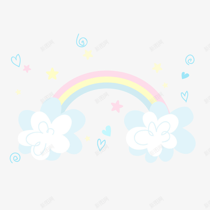 彩色卡通彩虹png免抠素材_新图网 https://ixintu.com 卡通彩虹 心形 白色云朵 背景装饰