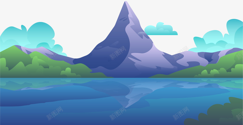 彩绘风景矢量图ai免抠素材_新图网 https://ixintu.com 倒影 大山 彩绘 河水 白云 草原 颜色 风景 矢量图