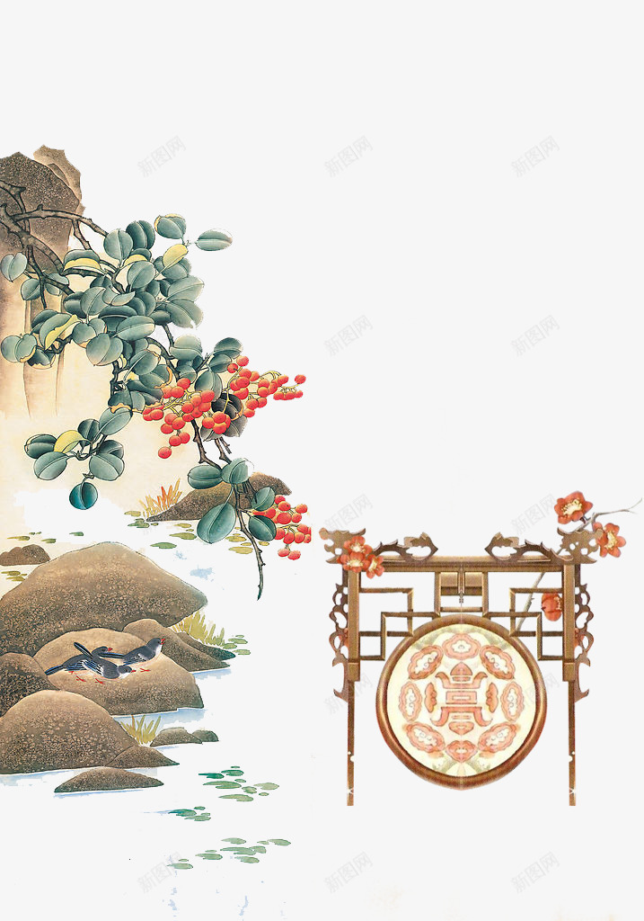 水墨山水画psd免抠素材_新图网 https://ixintu.com 中国风 花卉 风屏