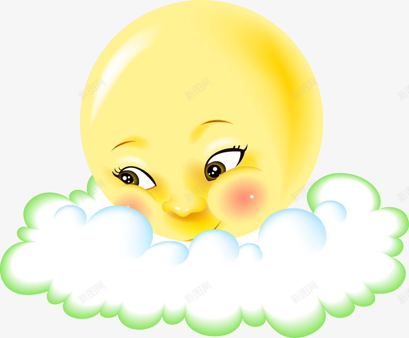 手绘可爱的月亮图png免抠素材_新图网 https://ixintu.com 卡通手绘 可爱 害羞 月亮 水彩 漂浮 白色云朵 黄色