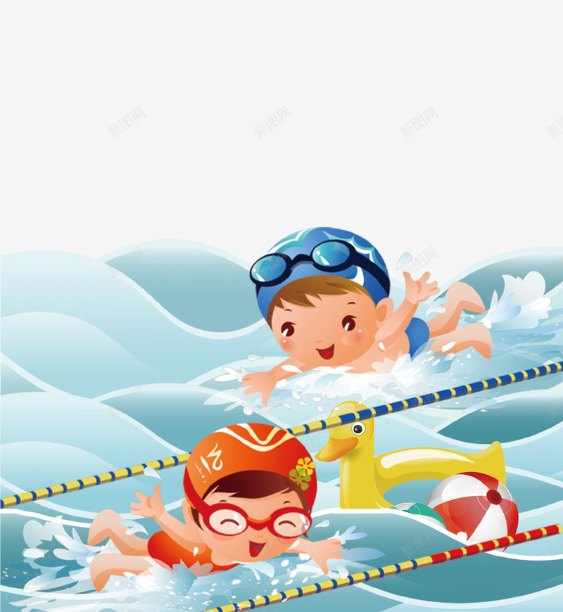 卡通手绘儿童游泳比赛插画png免抠素材_新图网 https://ixintu.com 儿童 卡通手绘 小黄鸭 插画 比赛 游泳 游泳动作 运动