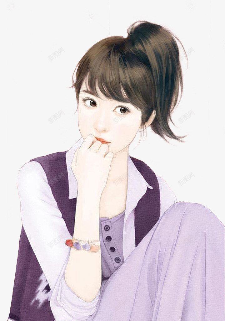 渣着头发在思考的美女png免抠素材_新图网 https://ixintu.com 头发 思考 美女