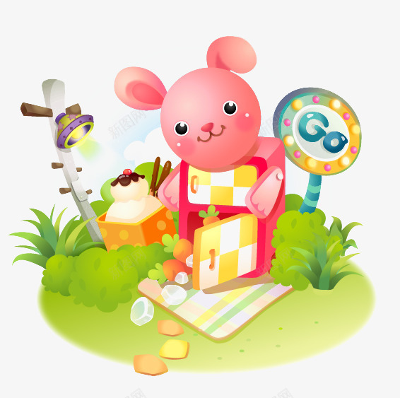 卡通插画png免抠素材_新图网 https://ixintu.com 卡通 卡通插画 房子 电视 电话 电话亭 白云 花洒 草地 韩国