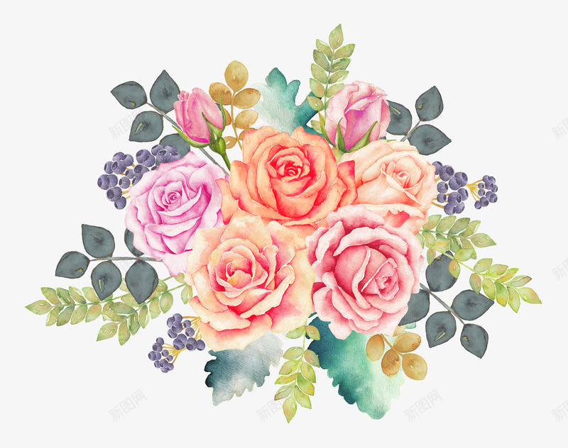 玫瑰花环png免抠素材_新图网 https://ixintu.com 卡通 手绘 水彩 玫瑰 花环