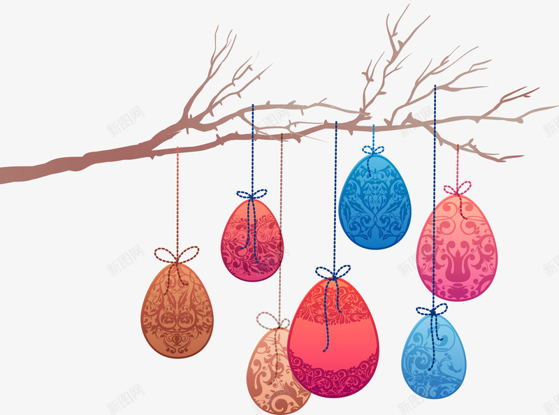 树枝上的彩色鸡蛋png免抠素材_新图网 https://ixintu.com 复活节 复活节素材 彩色鸡蛋 树枝 鸡蛋