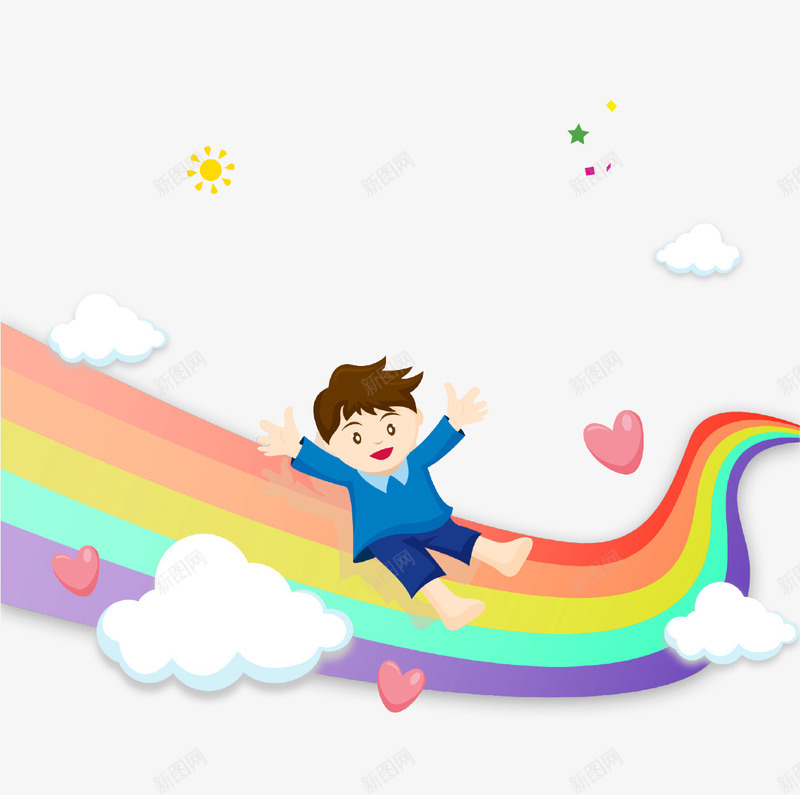 卡通手绘彩虹儿童插画psd免抠素材_新图网 https://ixintu.com 云朵 儿童 卡通手绘 娱乐 彩虹 快乐 插画 爱心