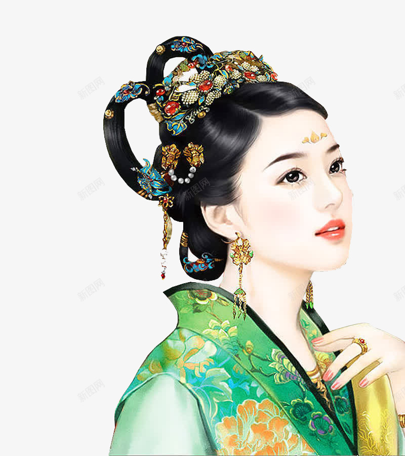 古装绿衣美女png免抠素材_新图网 https://ixintu.com 中国风 古代 古典 古装 女 手绘 插画 美女
