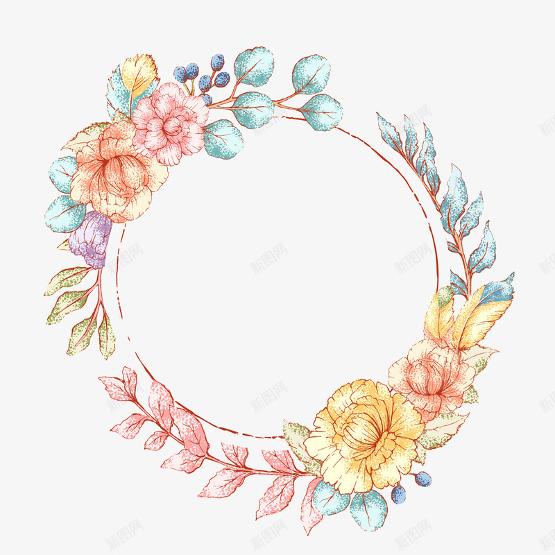 手绘清新花卉花环png免抠素材_新图网 https://ixintu.com 包装设计 小清新包装 布料印花 植物花卉 花朵 花朵装饰 花环 花草设计 贺卡设计