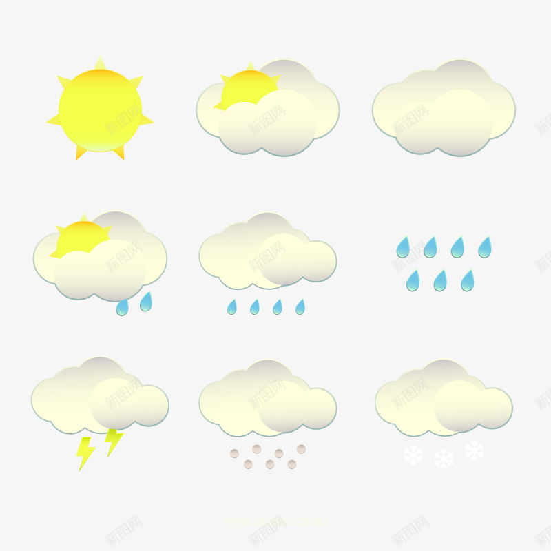 各种各样的云朵图标png_新图网 https://ixintu.com 云朵 卡通 图标 天气 天气图标 太阳 手绘
