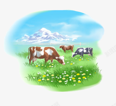 牧场上的奶牛png免抠素材_新图网 https://ixintu.com 吃草 草地 萌宠牧场 蓝天白云 蓝天白云奶牛