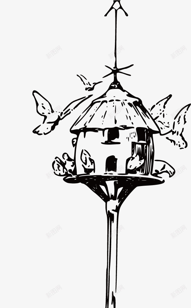 黑白手绘植物草屋矢量图ai免抠素材_新图网 https://ixintu.com 创意 小巧 简洁 自然 矢量图