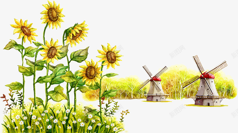 创意合成效果风车黄色的向日葵花卉植物png免抠素材_新图网 https://ixintu.com 创意 合成 向日葵 效果 植物 花卉 风车 黄色