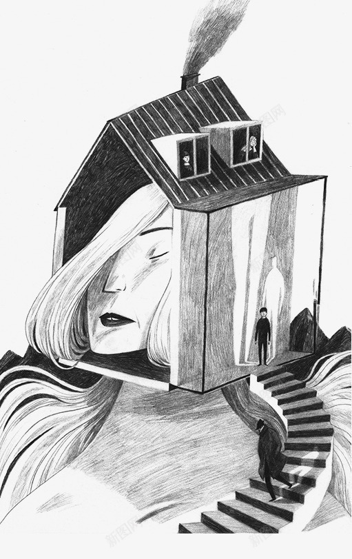 素描美女png免抠素材_新图网 https://ixintu.com 女人 建筑 房子 手绘 村庄 男人 素描 美女 阶梯 黑色素描人物