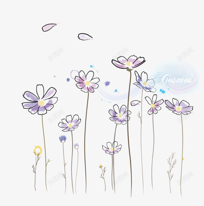 星光下的小花矢量图ai免抠素材_新图网 https://ixintu.com 淡雅小花 紫色 花丛 矢量图