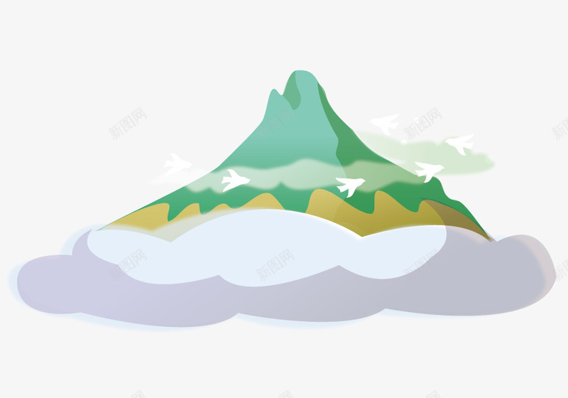 云朵上的火山png免抠素材_新图网 https://ixintu.com 云朵 卡通 手绘 插画 火山 火山手绘 矢量元素