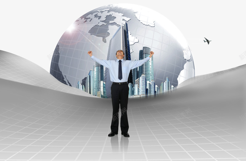 商业人物与地球png免抠素材_新图网 https://ixintu.com 商业人物 商务科技 地球 城市 建筑 科技发展 面向未来